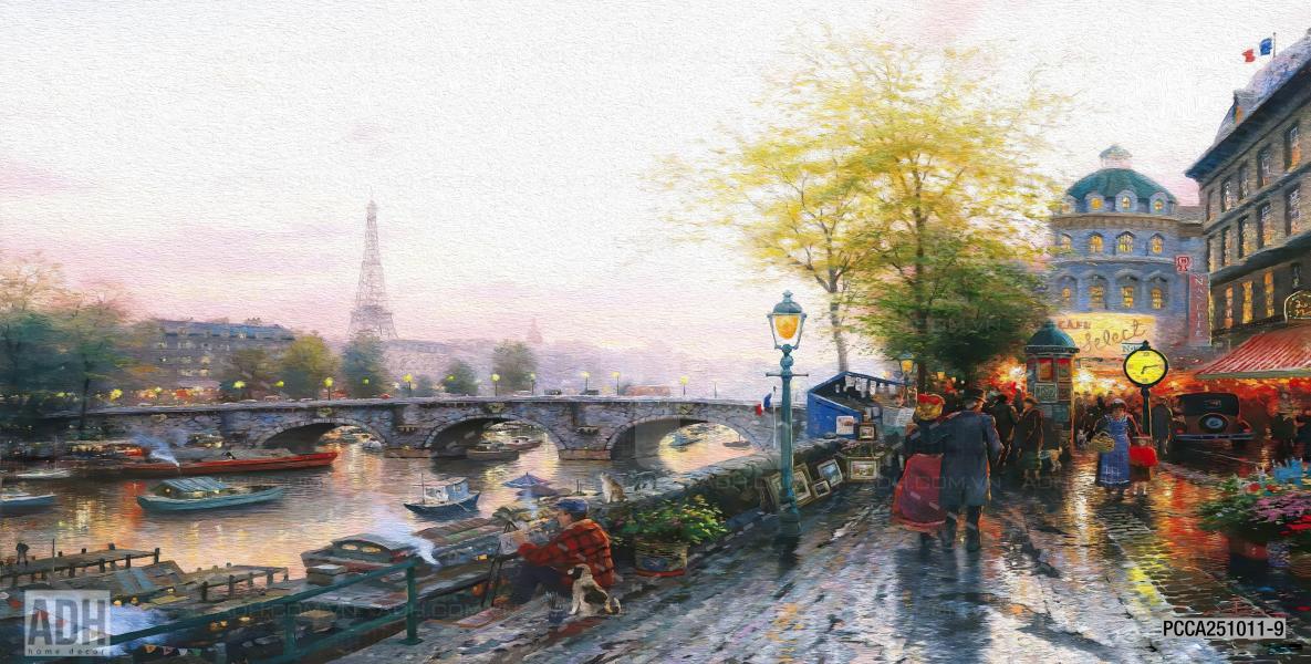 Tranh dán tường dãy phố cà phê châu Âu - Tranh tường chất lượng cao