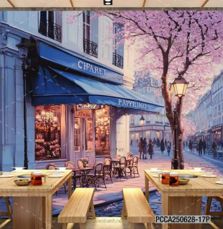 Tranh dán tường con phố xinh đẹp  châu Âu, Quán cà phê Châu Âu - Kết quả tìm kiếm tranh tường