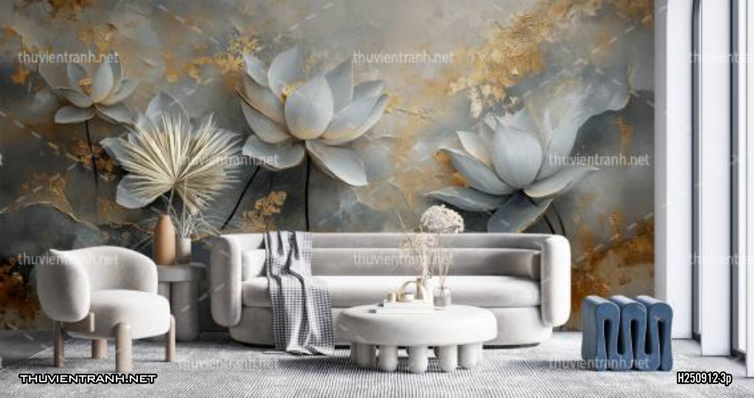 Tranh dán tường hoa đắp nổi, hoa 3D, tông màu ghi xám - Kết quả tìm kiếm tranh tường