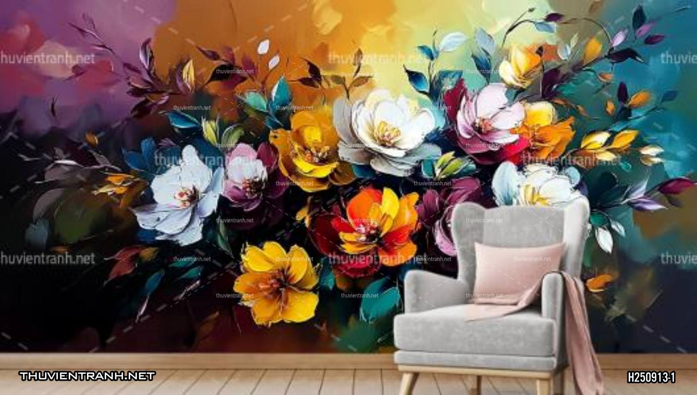  Tranh dán tường hoa nghệ thuật nhiều màu sắc, tranh hoa vẽ sơn dầu - Kết quả tìm kiếm tranh tường