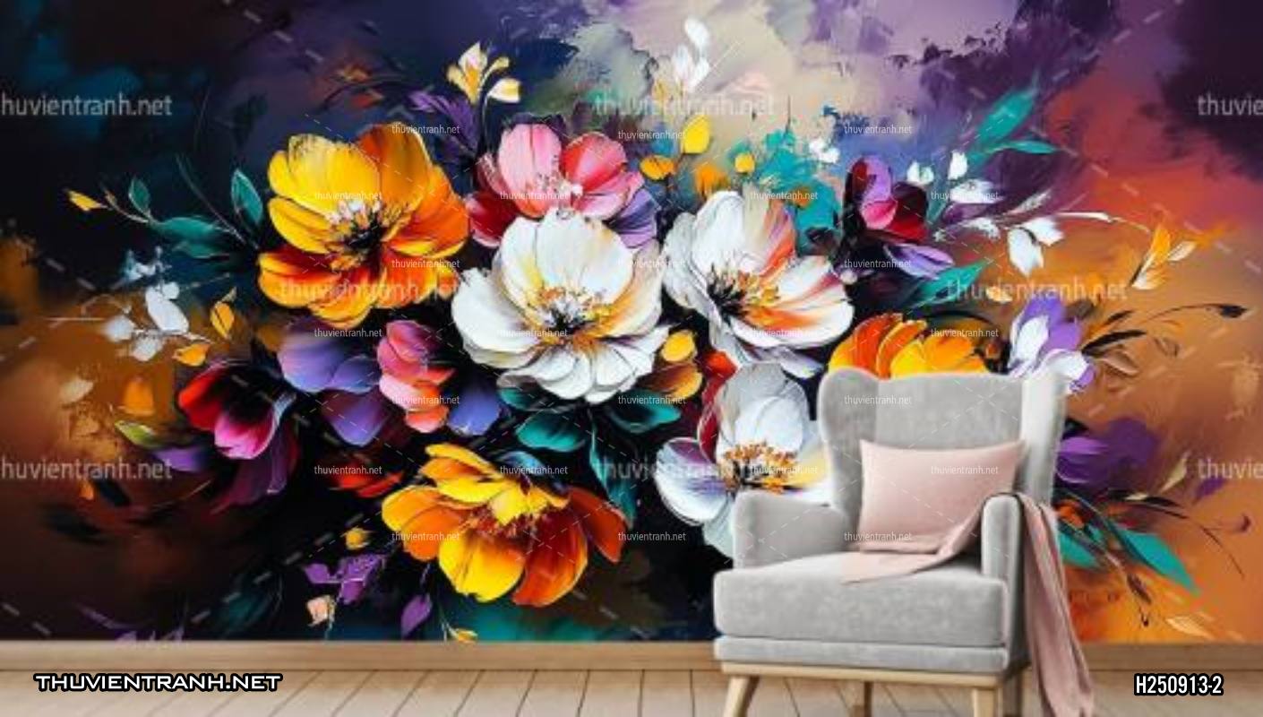  Tranh dán tường hoa nghệ thuật nhiều màu sắc, tranh hoa vẽ sơn dầu - Kết quả tìm kiếm tranh tường