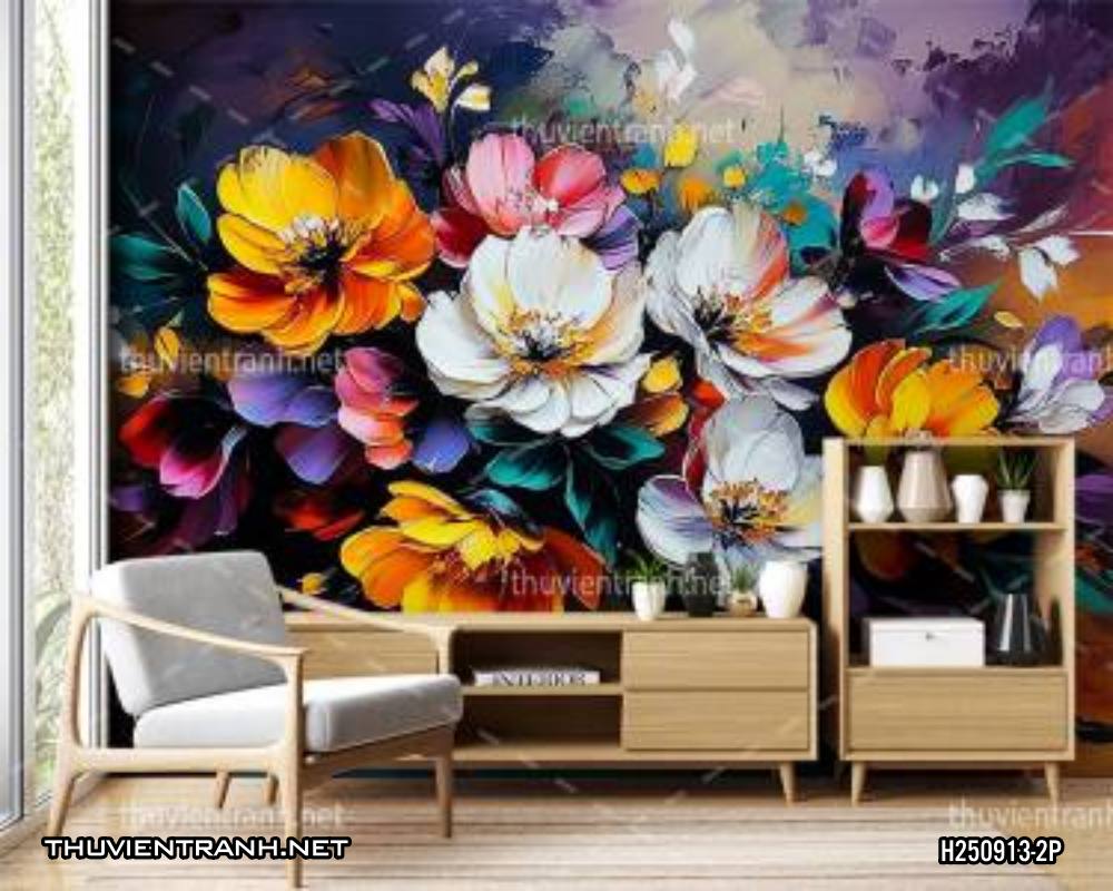  Tranh dán tường hoa nghệ thuật nhiều màu sắc, tranh hoa vẽ sơn dầu - Kết quả tìm kiếm tranh tường