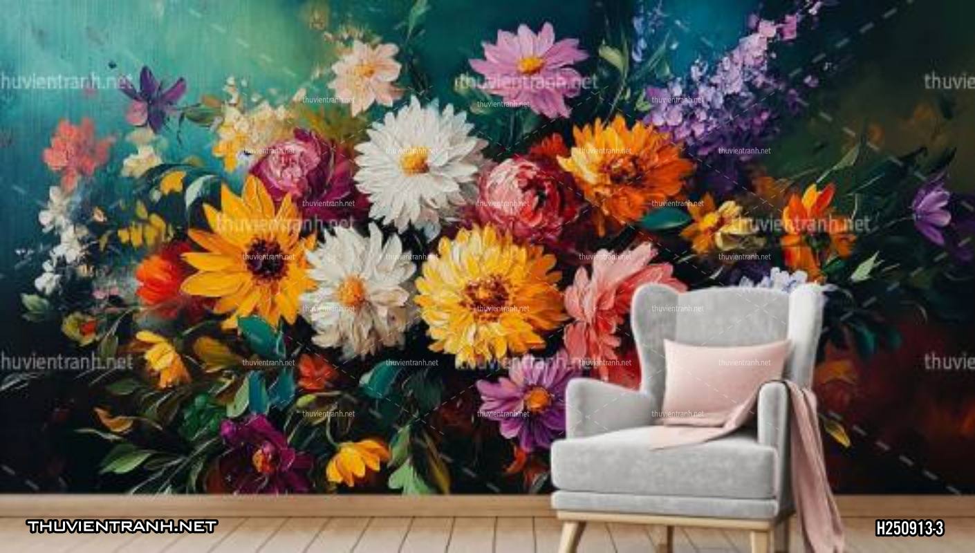  Tranh dán tường hoa nghệ thuật nhiều màu sắc, tranh hoa vẽ sơn dầu - Kết quả tìm kiếm tranh tường