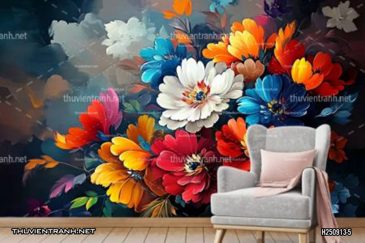 Tranh dán tường hoa nghệ thuật nhiều màu sắc, tranh hoa vẽ sơn dầu - Kết quả tìm kiếm tranh tường