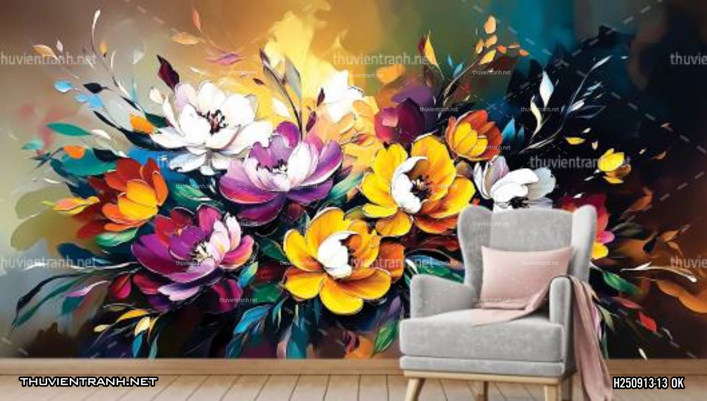  Tranh dán tường hoa nghệ thuật nhiều màu sắc, tranh hoa vẽ sơn dầu - Kết quả tìm kiếm tranh tường