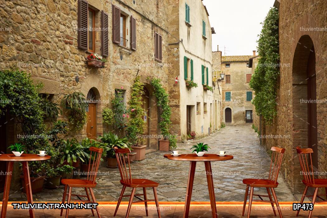 Tranh dán tường 3D đường phố Châu Âu - Tranh tường chất lượng cao