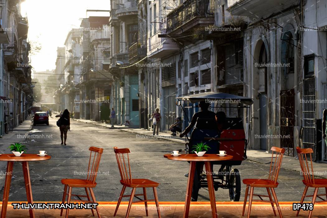 Tranh dán tường 3D đường phố Châu Âu - Tranh tường chất lượng cao