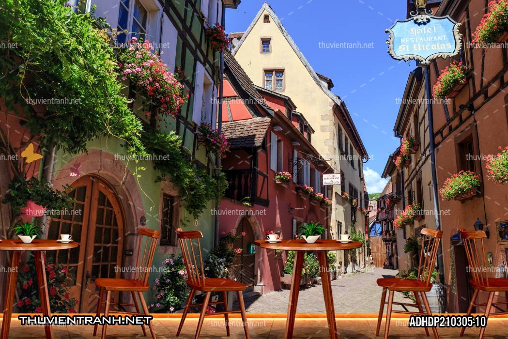 Tranh dán tường đường phố Châu Âu - Tranh tường chất lượng cao