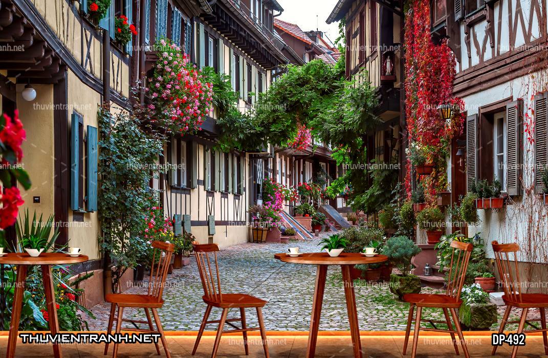 Tranh dán tường đường phố Châu Âu - Tranh tường chất lượng cao