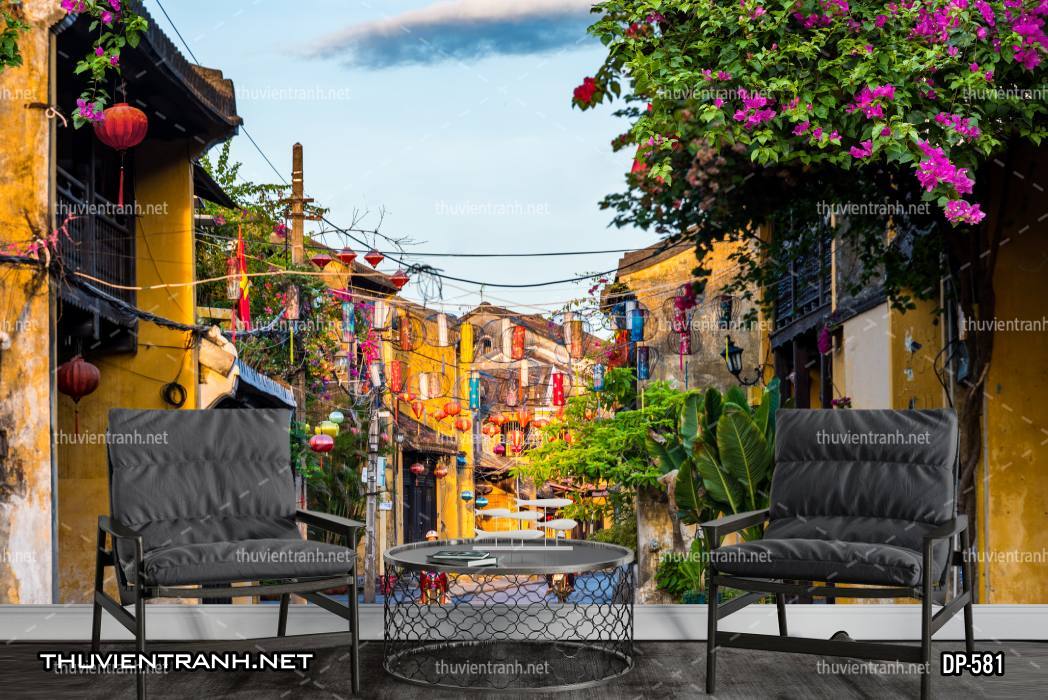 Tranh dán tường phong cảnh  đường phố Châu Âu - Tranh tường chất lượng cao