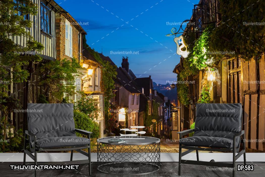  Tranh dán tường phong cảnh  đường phố Châu Âu - Tranh tường chất lượng cao