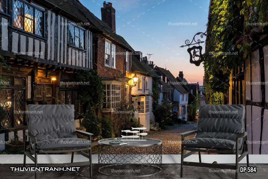  Tranh dán tường phong cảnh  đường phố Châu Âu - Tranh tường chất lượng cao