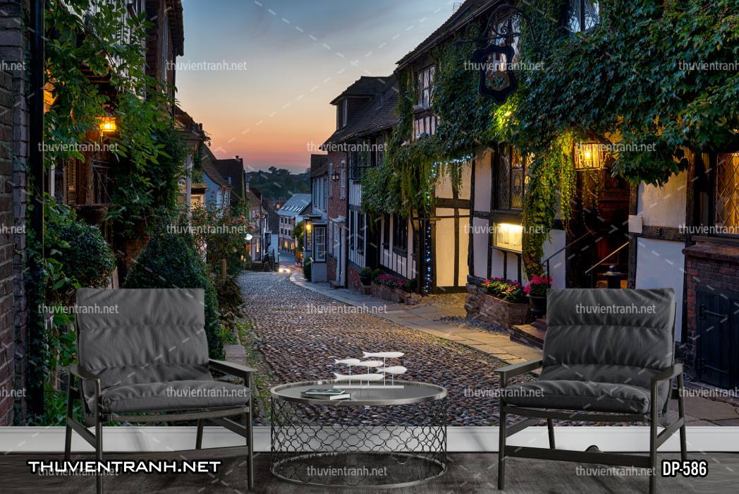  Tranh dán tường phong cảnh  đường phố Châu Âu - Tranh tường chất lượng cao