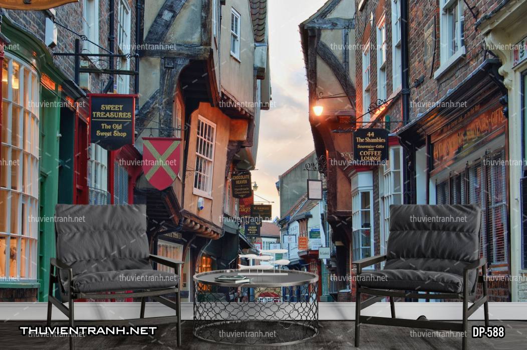  Tranh dán tường phong cảnh  đường phố Châu Âu - Tranh tường chất lượng cao