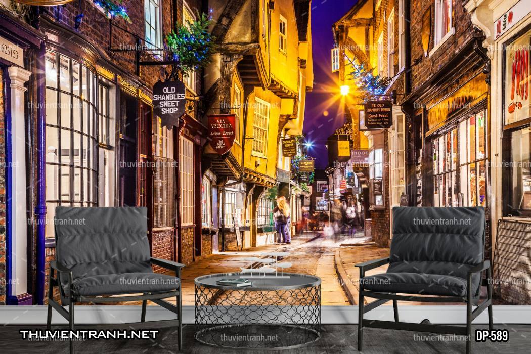  Tranh dán tường phong cảnh  đường phố Châu Âu - Tranh tường chất lượng cao