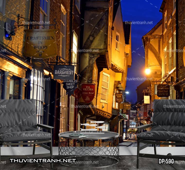  Tranh dán tường phong cảnh  đường phố Châu Âu - Tranh tường chất lượng cao