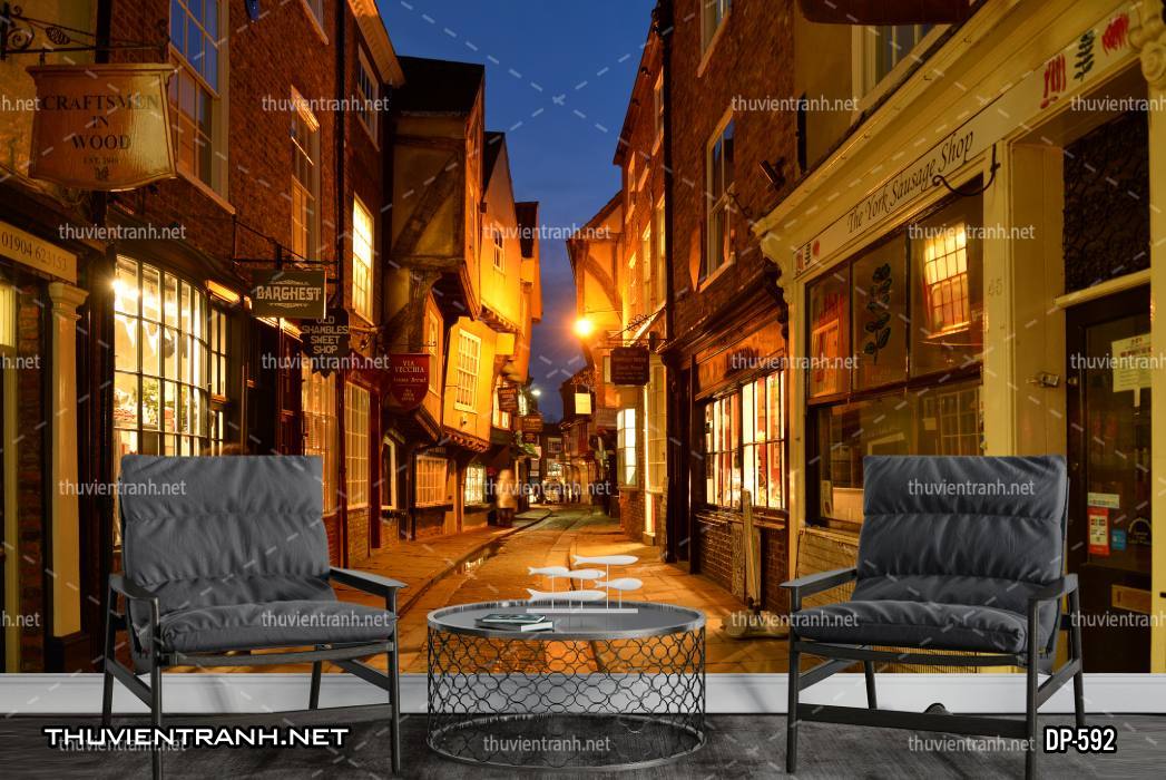  Tranh dán tường phong cảnh  đường phố Châu Âu - Tranh tường chất lượng cao