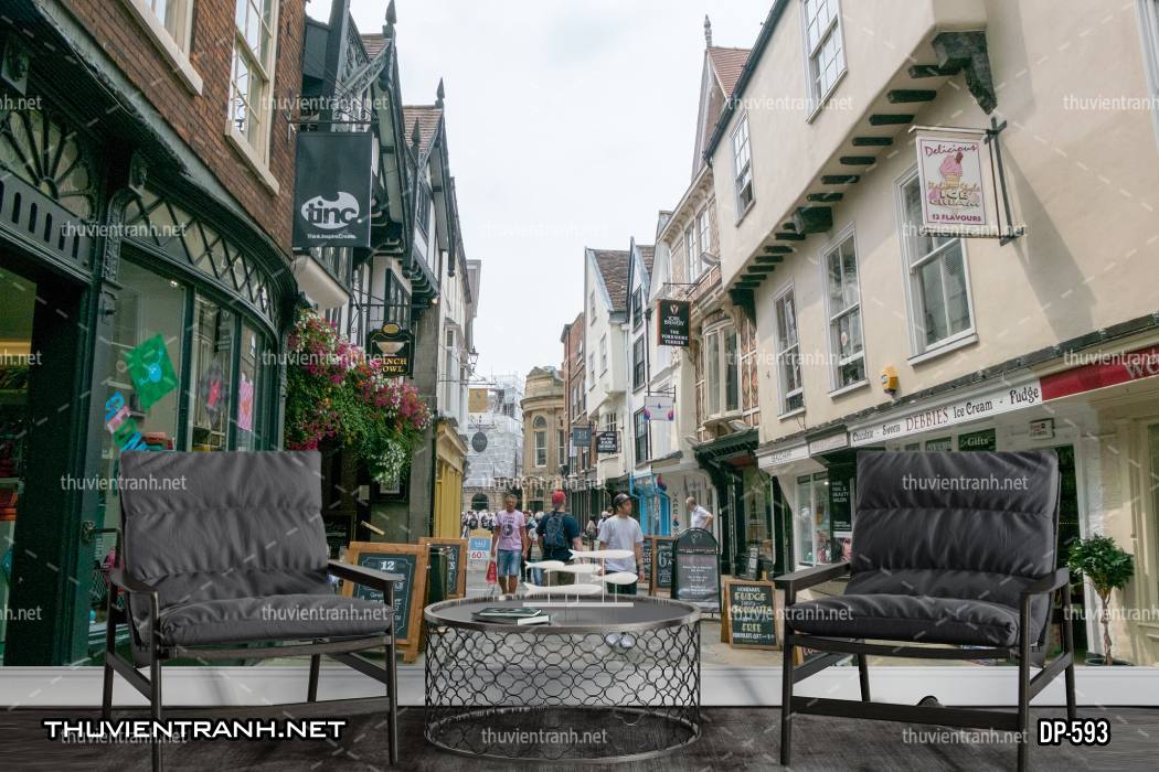  Tranh dán tường phong cảnh  đường phố Châu Âu - Tranh tường chất lượng cao