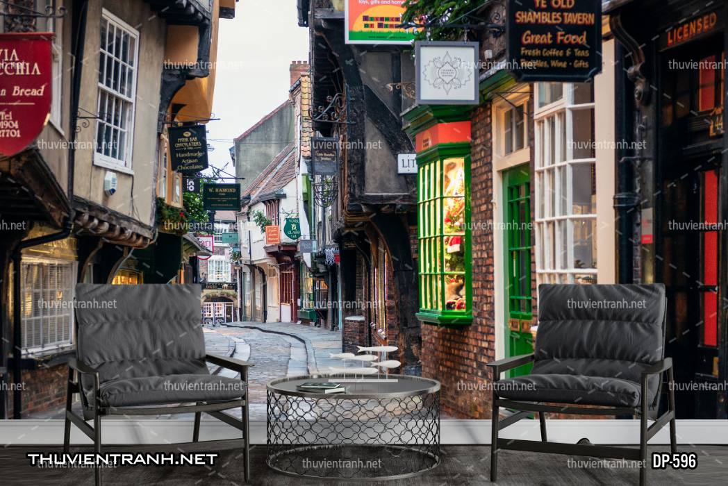  Tranh dán tường phong cảnh  đường phố Châu Âu - Tranh tường chất lượng cao