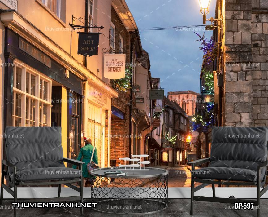  Tranh dán tường phong cảnh  đường phố Châu Âu - Tranh tường chất lượng cao