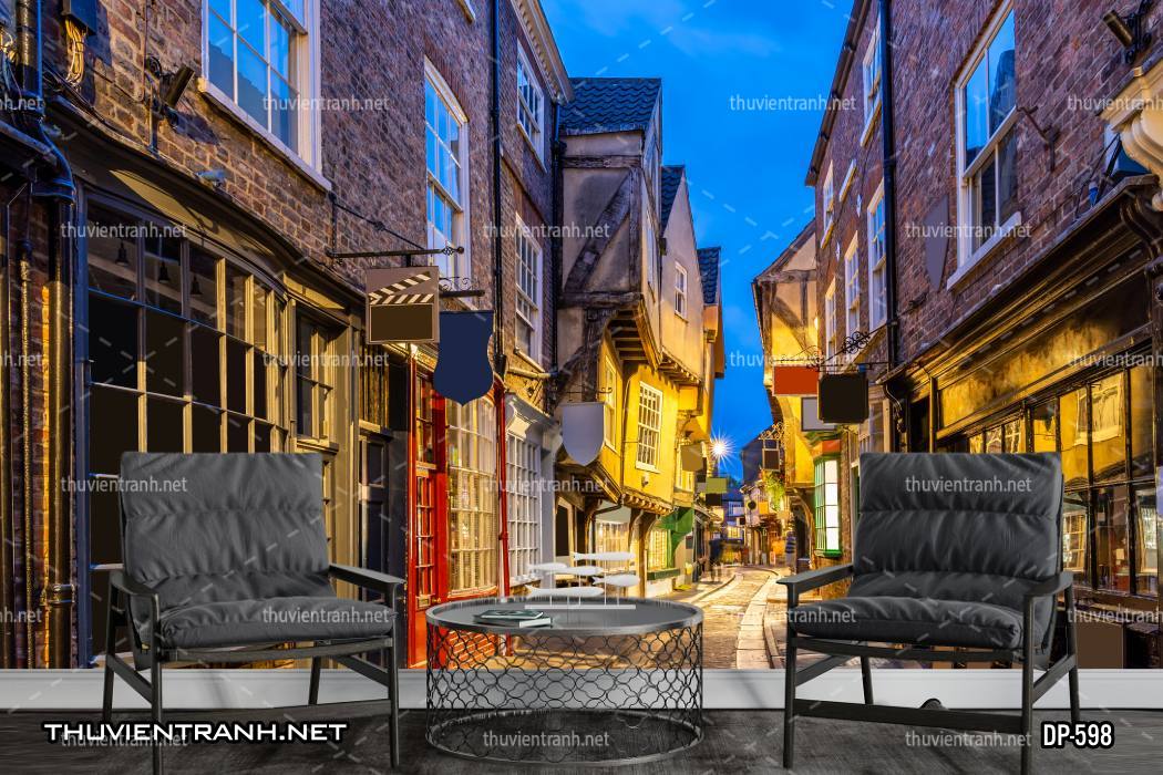  Tranh dán tường phong cảnh  đường phố Châu Âu - Tranh tường chất lượng cao