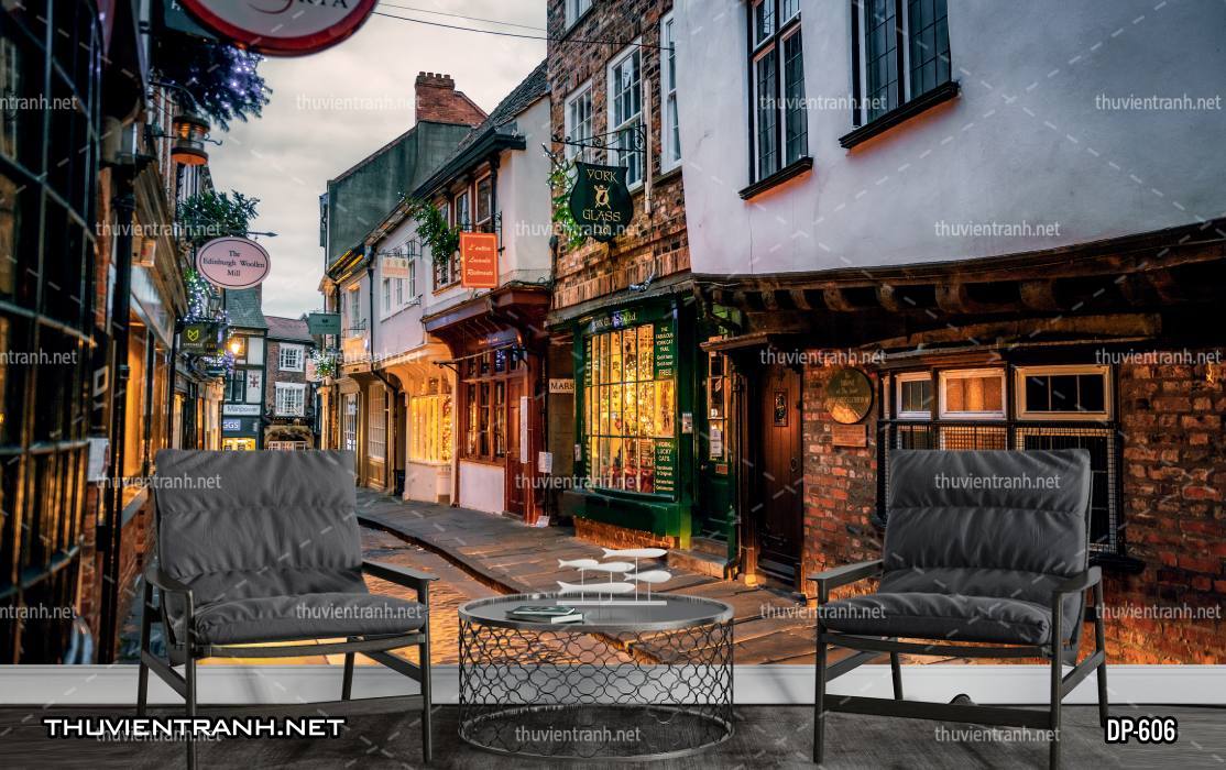  Tranh dán tường phong cảnh  đường phố Châu Âu - Tranh tường chất lượng cao