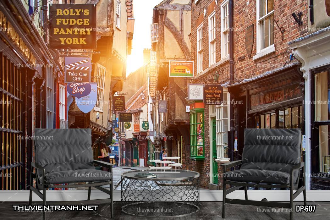  Tranh dán tường phong cảnh  đường phố Châu Âu - Tranh tường chất lượng cao