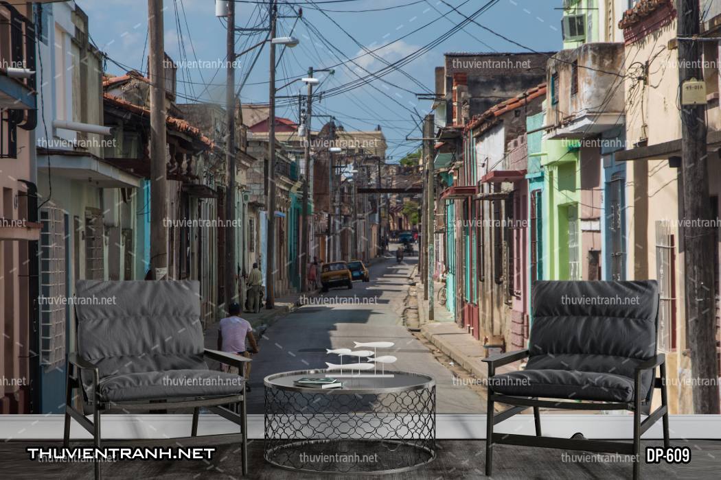  Tranh dán tường phong cảnh  đường phố Châu Âu - Tranh tường chất lượng cao