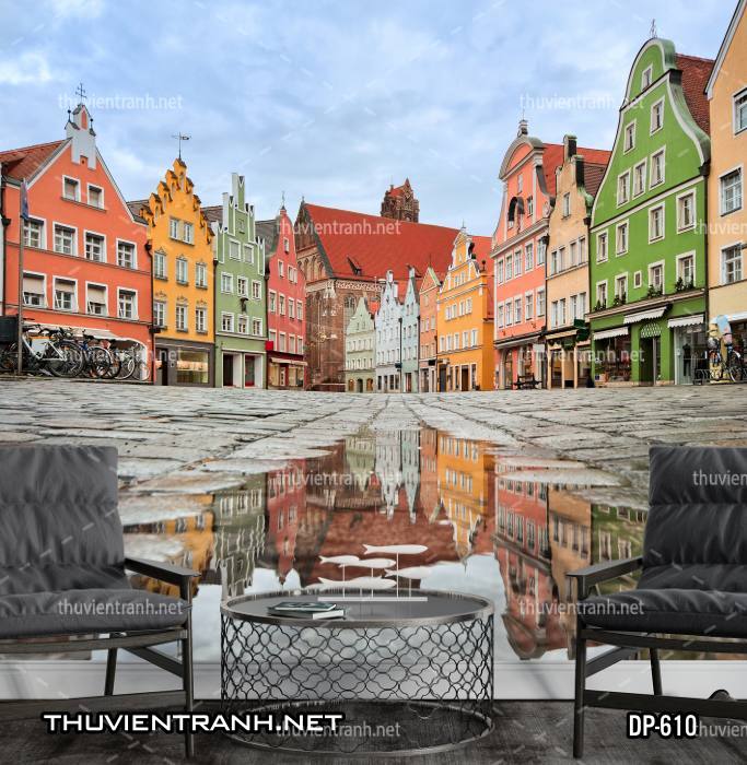  Tranh dán tường phong cảnh  đường phố Châu Âu - Tranh tường chất lượng cao