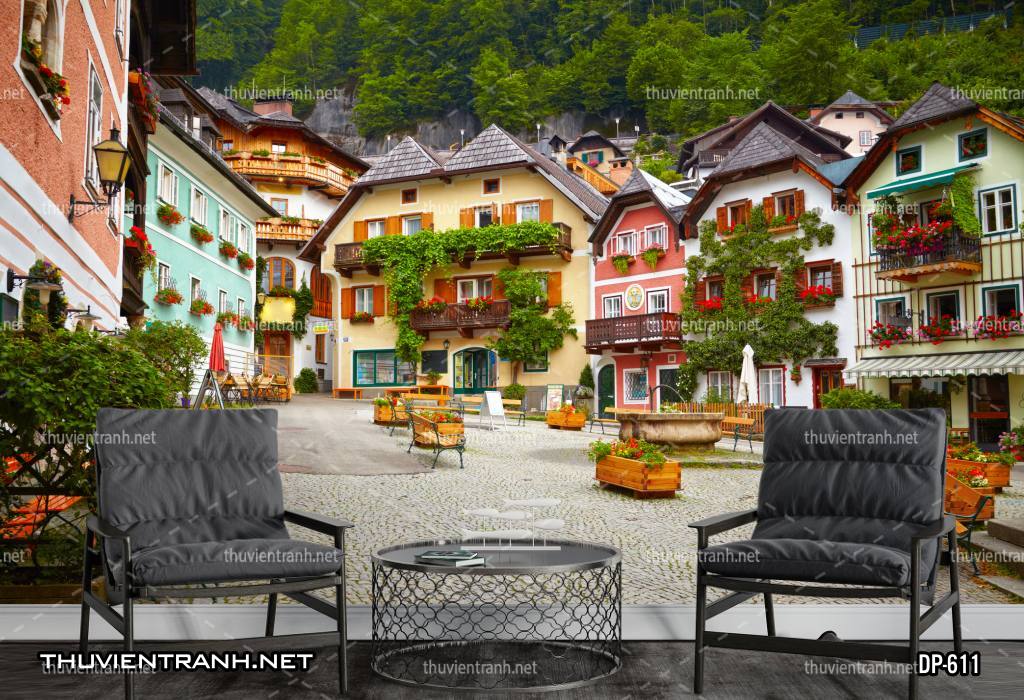  Tranh dán tường phong cảnh  đường phố Châu Âu - Tranh tường chất lượng cao