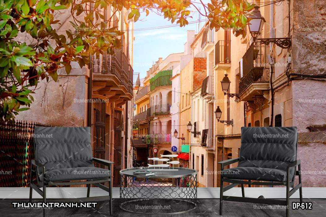  Tranh dán tường phong cảnh  đường phố Châu Âu - Tranh tường chất lượng cao