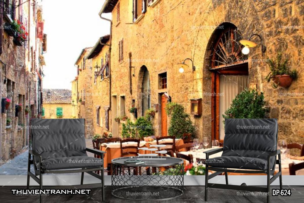  Tranh dán tường phong cảnh  đường phố Châu Âu - Tranh tường chất lượng cao