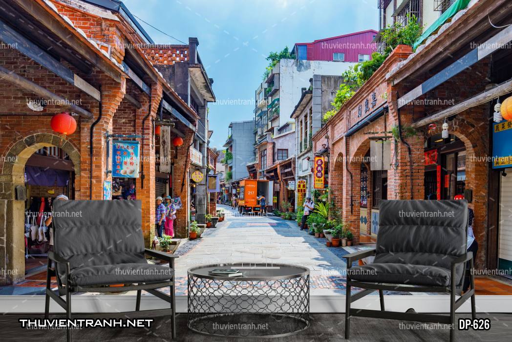  Tranh dán tường phong cảnh  đường phố Châu Âu - Tranh tường chất lượng cao