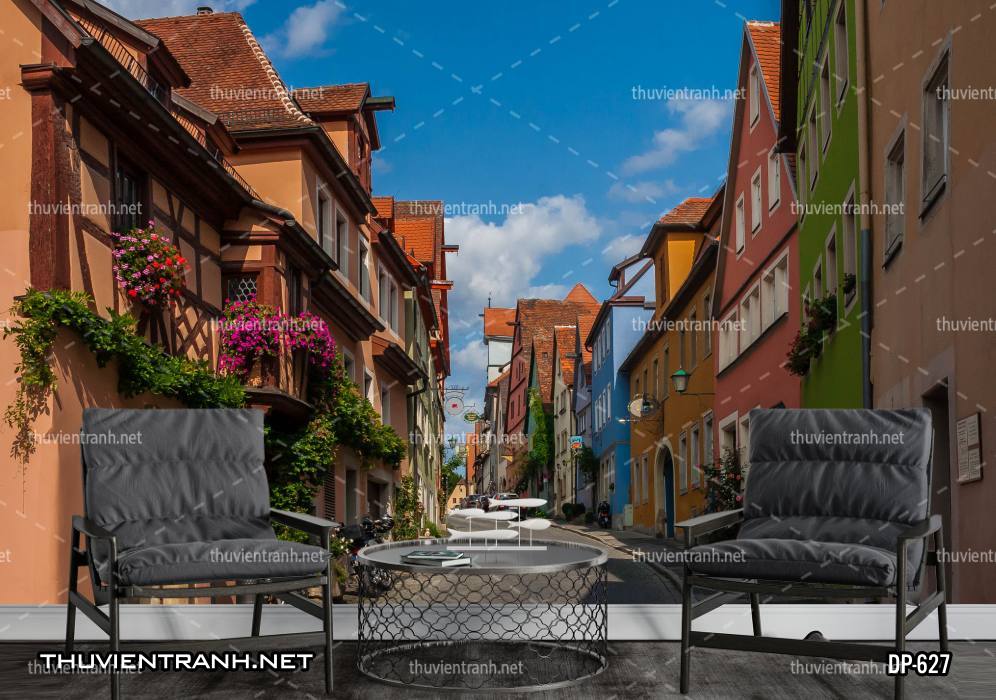 Tranh dán tường phong cảnh  đường phố Châu Âu - Tranh tường chất lượng cao