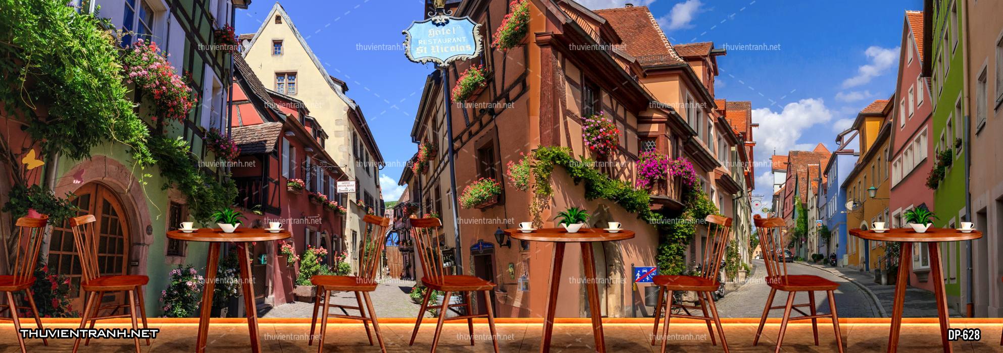  Tranh dán tường phong cảnh  đường phố Châu Âu - Tranh tường chất lượng cao