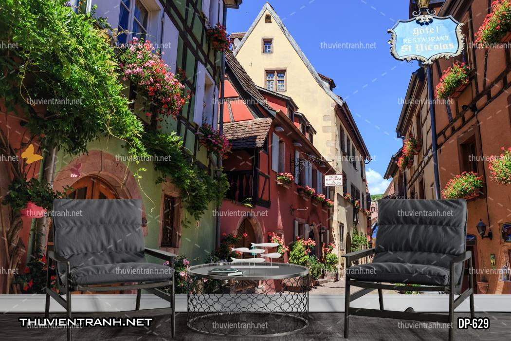  Tranh dán tường phong cảnh  đường phố Châu Âu - Tranh tường chất lượng cao