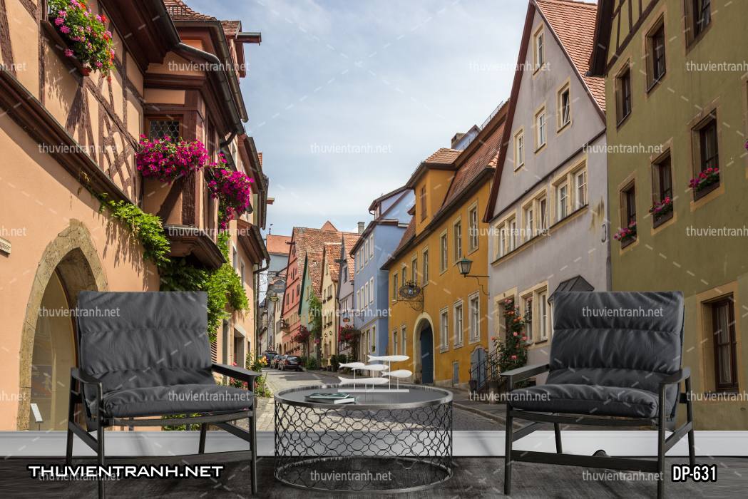  Tranh dán tường phong cảnh  đường phố Châu Âu - Tranh tường chất lượng cao