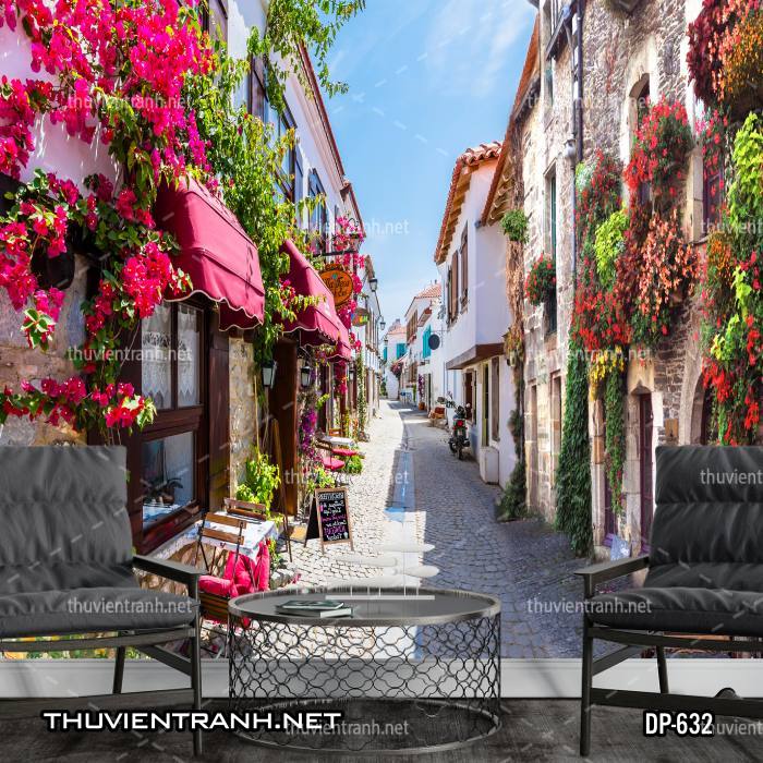  Tranh dán tường phong cảnh  đường phố Châu Âu - Tranh tường chất lượng cao