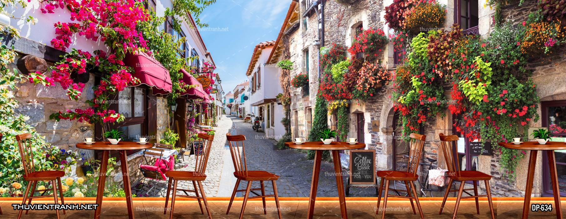  Tranh dán tường phong cảnh  đường phố Châu Âu - Tranh tường chất lượng cao