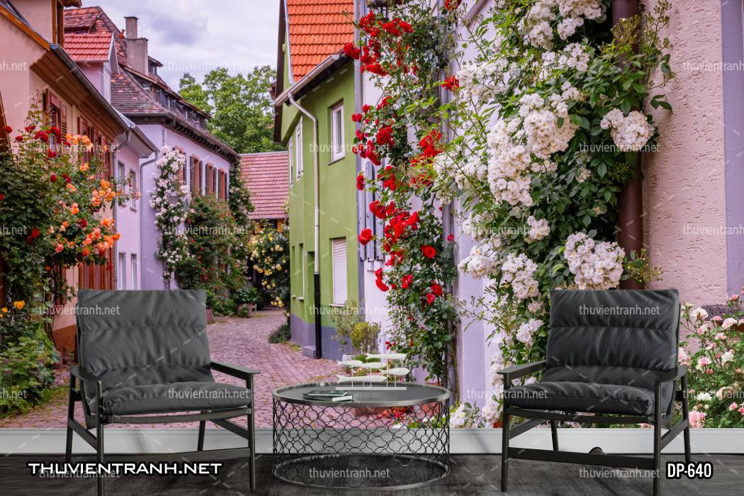  Tranh dán tường phong cảnh  đường phố Châu Âu - Tranh tường chất lượng cao