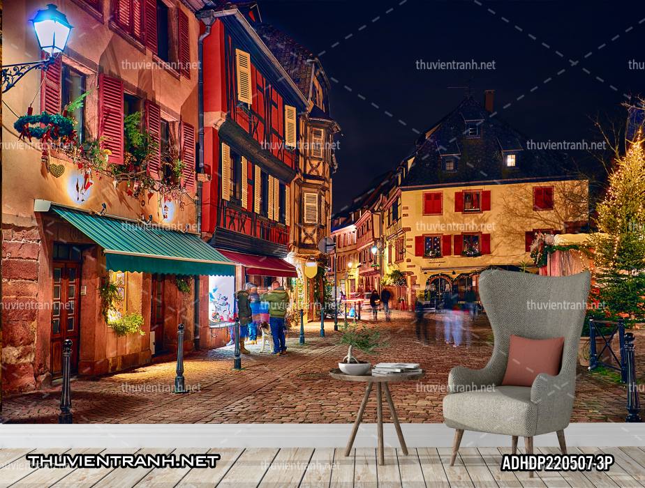  Tranh dán tường phong cảnh  đường phố Châu Âu về đêm - Kết quả tìm kiếm tranh tường