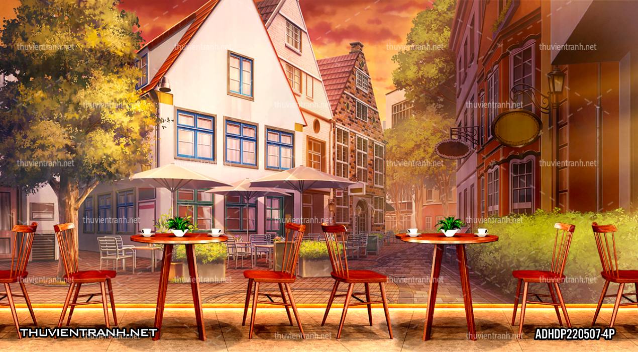  Tranh dán tường phong cảnh  đường phố Châu Âu về đêm - Tranh tường chất lượng cao