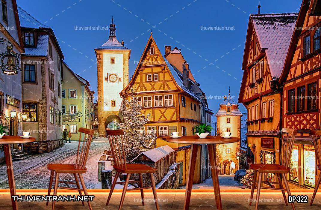 Tranh dán tường đường phố đêm - Tranh tường chất lượng cao