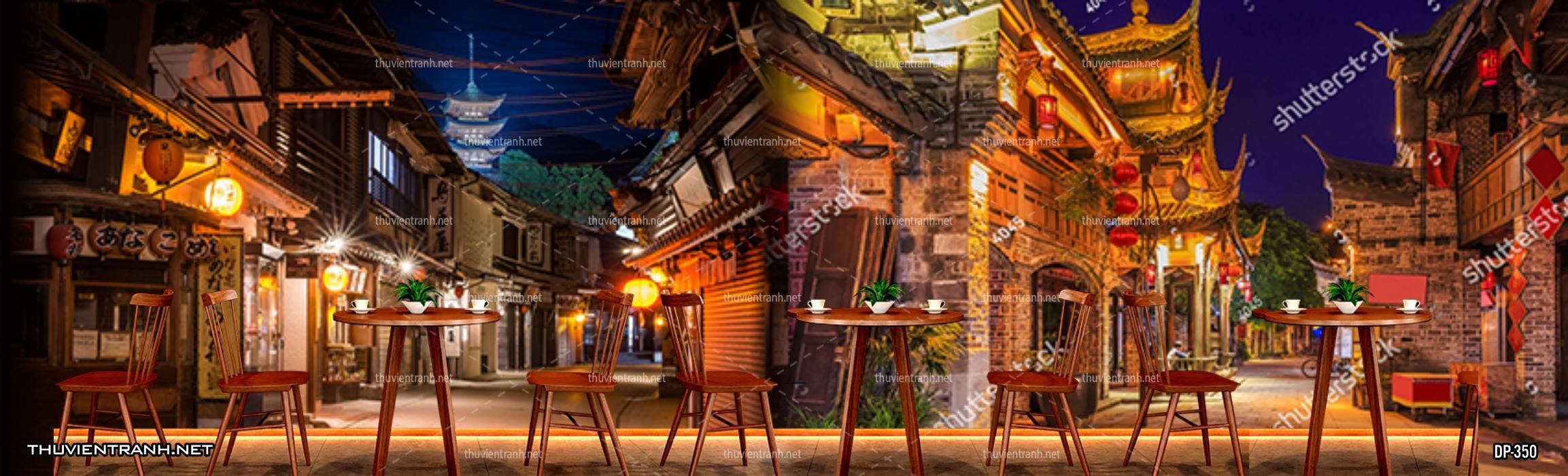 Tranh dán tường đường phố đêm - Tranh tường chất lượng cao