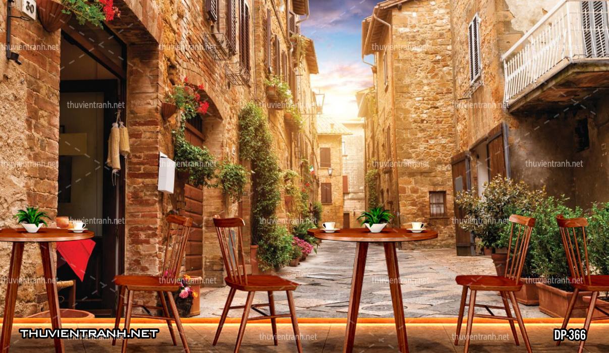 Tranh dán tường đường phố đêm - Tranh tường chất lượng cao