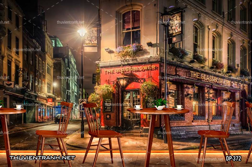 Tranh dán tường đường phố đêm - Tranh tường chất lượng cao