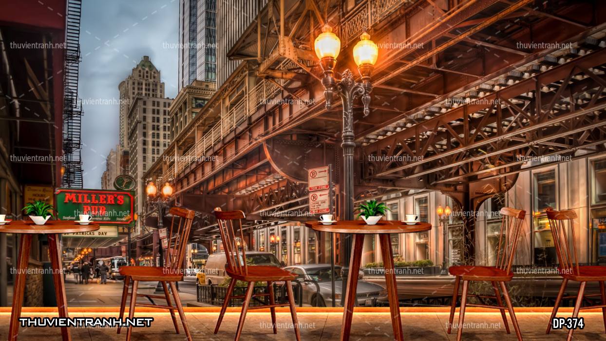 Tranh dán tường đường phố đêm - Tranh tường chất lượng cao