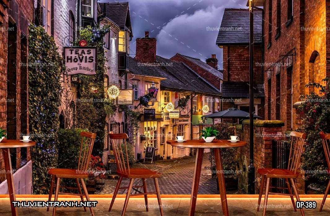 Tranh dán tường đường phố đêm - Tranh tường chất lượng cao