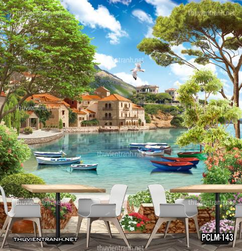 Tranh Phong Cảnh thành phố ven biển Địa Trung Hải - Tranh tường chất lượng cao