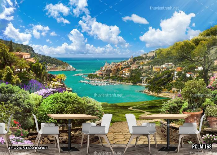 Tranh Phong Cảnh thành phố ven biển Địa Trung Hải - Tranh tường chất lượng cao